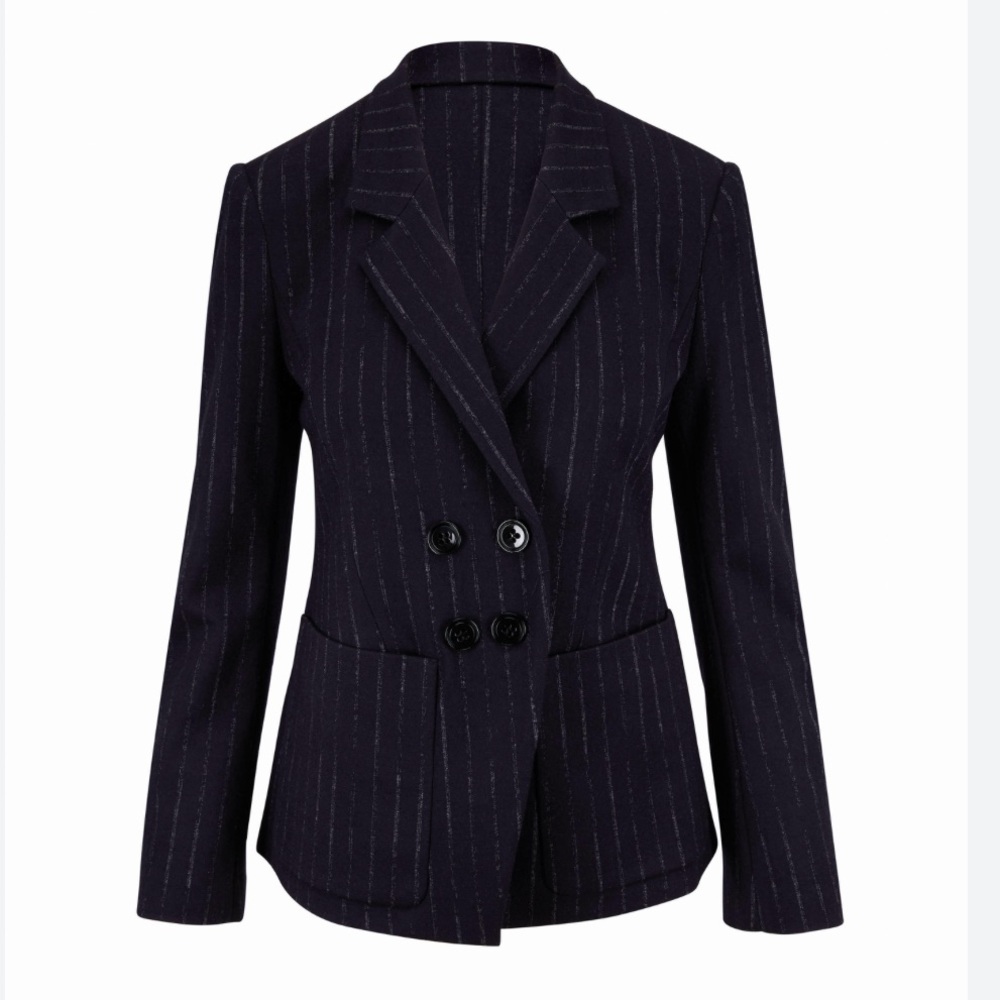 DOROTHEE SCHUMACHER Classic Twist Navy Pinstripe Blazer Jacket